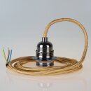 Textilkabel Gold mit E27 Lampenfassung Metall...