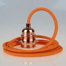 Textilkabel Orange mit E27 Lampenfassung Metall...