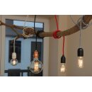 Textilkabel Silber mit E27 Lampenfassung Metall verkupfert und 2 Schraubringe für Lampenschirm