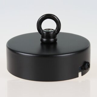 1-Loch Lampen-Baldachin 80x25 Metall schwarz mit Ringnippel 22mm für Kettenaufhängung