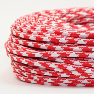 Textilkabel Rot-Weiß Hahnenkamm Muster 3-adrig 3x0,75 Schlauchleitung 3G 0,75 H03VV-F textilummantelt