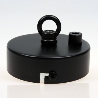 2-Loch Lampen-Baldachin 80x25 Metall schwarz mit Ringnippel 22mm für Kettenaufhängung