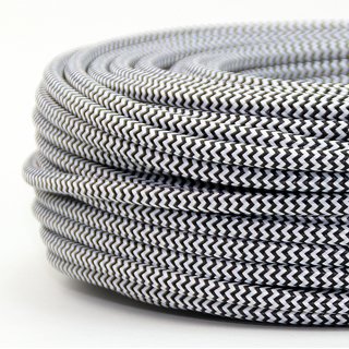 Textilkabel Stoffkabel schwarz-weiß Zick Zack Muster 3-adrig 3x0,75 Gummischlauchleitung 3G 0,75 H03VV-F textilummantelt