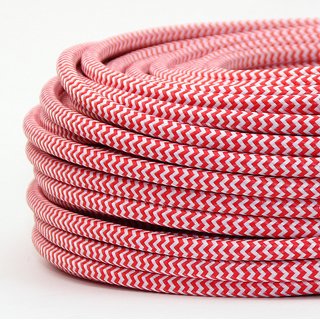 Textilkabel Stoffkabel rot-weiß Zick Zack Muster 3-adrig 3x0,75 Gummischlauchleitung 3G 0,75 H03VV-F textilummantelt