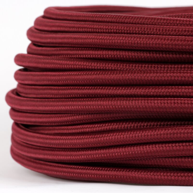 Textilkabel Stoffkabel Bordeaux-rot | 3-adrig, 3x0,75 Mm² | Rund, Für Lampen & Geräte