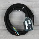Textilkabel Schwarz mit E27 Lampenfassung Metall verchromt inkl. Zugentlaster Kunststoff schwarz 1-5m