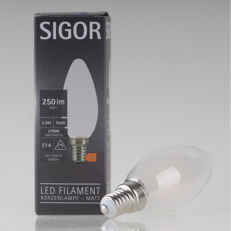 Sigor E14 LED Kerzenlampe matt 2,5W 2700K dimmbar|Radio Kölsch