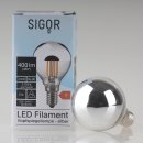 Sigor E14 LED Filament Kopfspiegellampe silber 4,5W=(35W)...