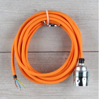 Textilkabel Orange mit E27 Lampenfassung Metall verchromt inkl. Zugentlaster Kunststoff schwarz 1-5m