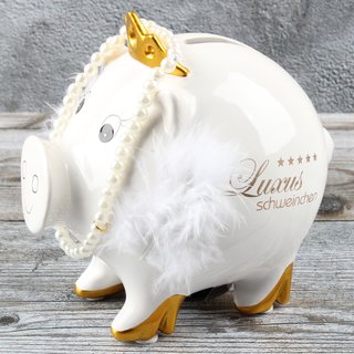 Spardose Luxus Sparschwein "Luxury Pig" Höhe 12cm weiß aus Keramik