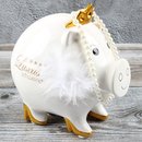 Spardose Luxus Sparschwein "Luxury Pig" Höhe 12cm weiß aus Keramik