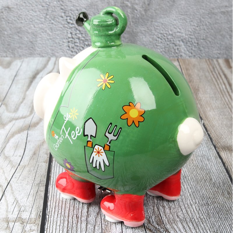 Spardose Sparschwein "Gartenfee" Höhe 12cm weiß