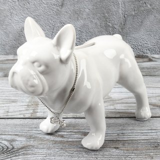 Spardose Hund "Bulli" französische Bulldogge Höhe 15cm aus Keramik weiß