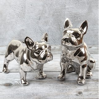 Spardose Hunde "Bulli Paar" französische Bulldogge aus Keramik silber