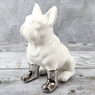 Spardose Hund "Funny Bulldog" französische Bulldogge Höhe 19cm aus Keramik weiss silber