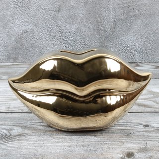 Spardose Lippen "The Kiss" Länge 20cm aus Keramik gold