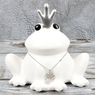 Spardose Frosch "King of Frog" Höhe 14cm aus Keramik weiss