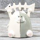 Spardose Katze mit Gräten "Mika" Höhe 9cm Porzellan grau weiss