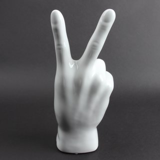 Deko Keramik Hand "Peace" 24,5cm weiß