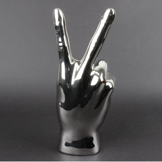 Deko Keramik Hand "Peace" 24,5cm silber