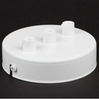 3-Loch Lampen-Baldachin Metall 100x25mm weiß mit Zugentlaster Kunststoff für 3 Lampenpendel
