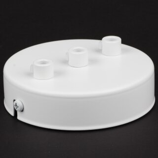 3-Loch Lampen-Baldachin Metall 100x25mm weiß mit Zugentlaster Metall für 3 Lampenpendel