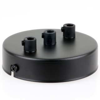 3-Loch Lampen-Baldachin Metall 100x25mm schwarz mit Zugentlaster Kunststoff für 3 Lampenpendel