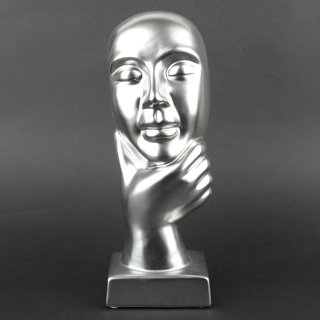 Deko Design Skulptur denkendes Gesicht "Thinking Three" aus Keramik 30cm
