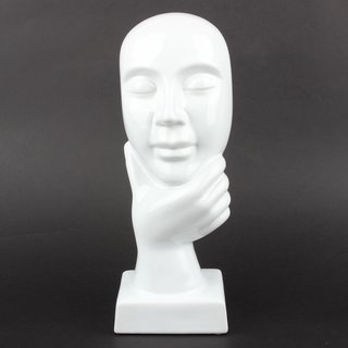 Deko Design Skulptur denkendes Gesicht "Thinking Three" aus Keramik weiß 30cm