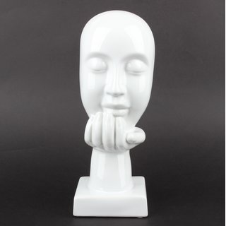 Deko Design Skulptur denkendes Gesicht "Thinking One" aus Keramik weiß 30cm