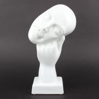Deko Design Skulptur denkendes Gesicht "Thinking Two" aus Keramik weiß 30cm