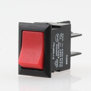 Einbau-Wippschalter rot schwarz 2-polig 21x15mm 250V/8A
