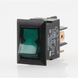Einbau-Wippschalter grün beleuchtet 250V/8A 1-polig 21x15mm