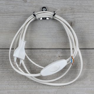 Lampen Anschlussleitung weiß 2 Meter 2-adrig mit Schnurschalter Zwischenschalter und Euro-Flachstecker