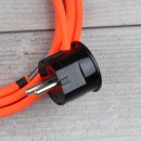 Textilkabel Anschlussleitung 2-5m neon-orange Schalter u. Schutzkontakt Winkelstecker