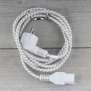 2m Warmgeräte Anschlusskabel Textilumflochten mit C15 Gerätebuchse u.Schutzkontaktstecker 10A/250V