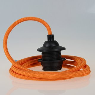 Textilkabel Lampenpendel orange mit E27 Dach-Lampenfassung schwarz