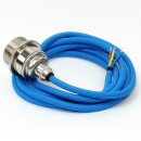 Textilkabel Blau mit Vintage E27 Lampenfassung Messing vernickelt und 2 Schraubringe 1-5m